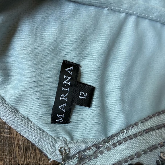 MARINA dress spaghetti strap gorgeous beaded bodice gray silver blue sz 12 EUC - Picture 14 of 16